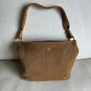 LINA Handbag Purse Woven Taupe Braid Handle Strap Shoulder Bag Zip Boho Summer